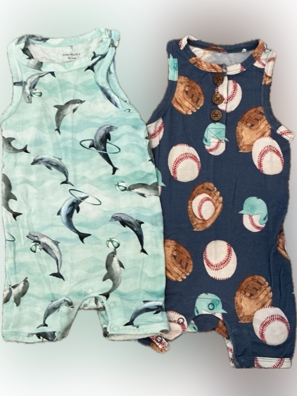 Posh Peanut Dolphin & Baseball Romper Set – 2 Piece 3-6M